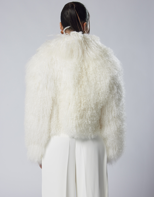 FREYA White Mongolian Coat with english collar 47cm lenght
