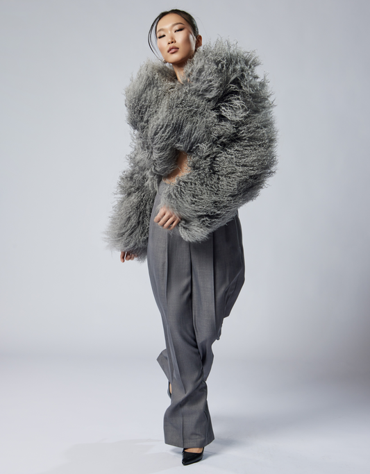 DINA grey Mongolian coat with english collar 47 cm