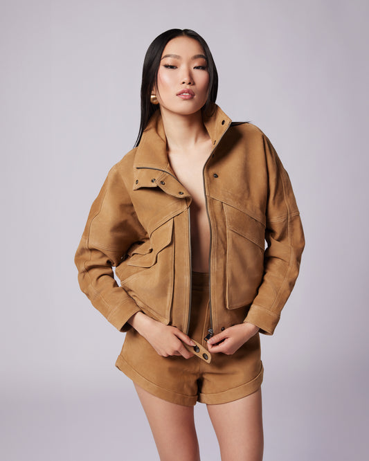 Nara suede biker jacket in light camel