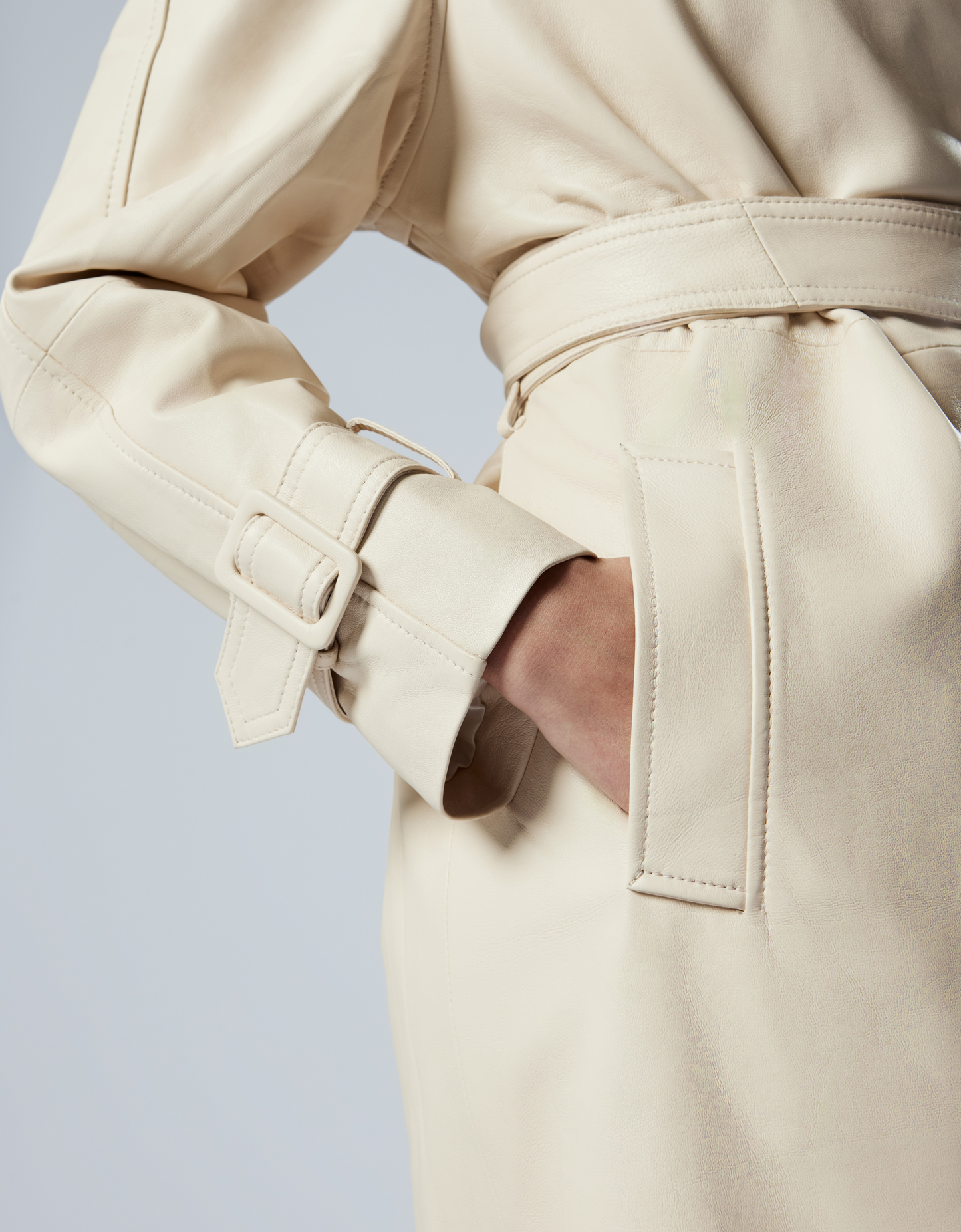 STELLA beige soft leather trench coat