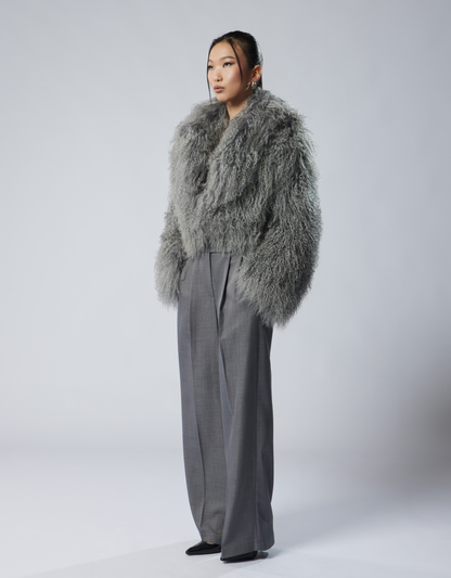 FREYA Grey Mongolian Coat with english collar 47cm lenght