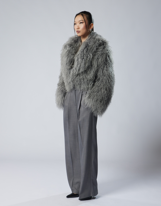 DINA grey Mongolian coat with english collar 47 cm