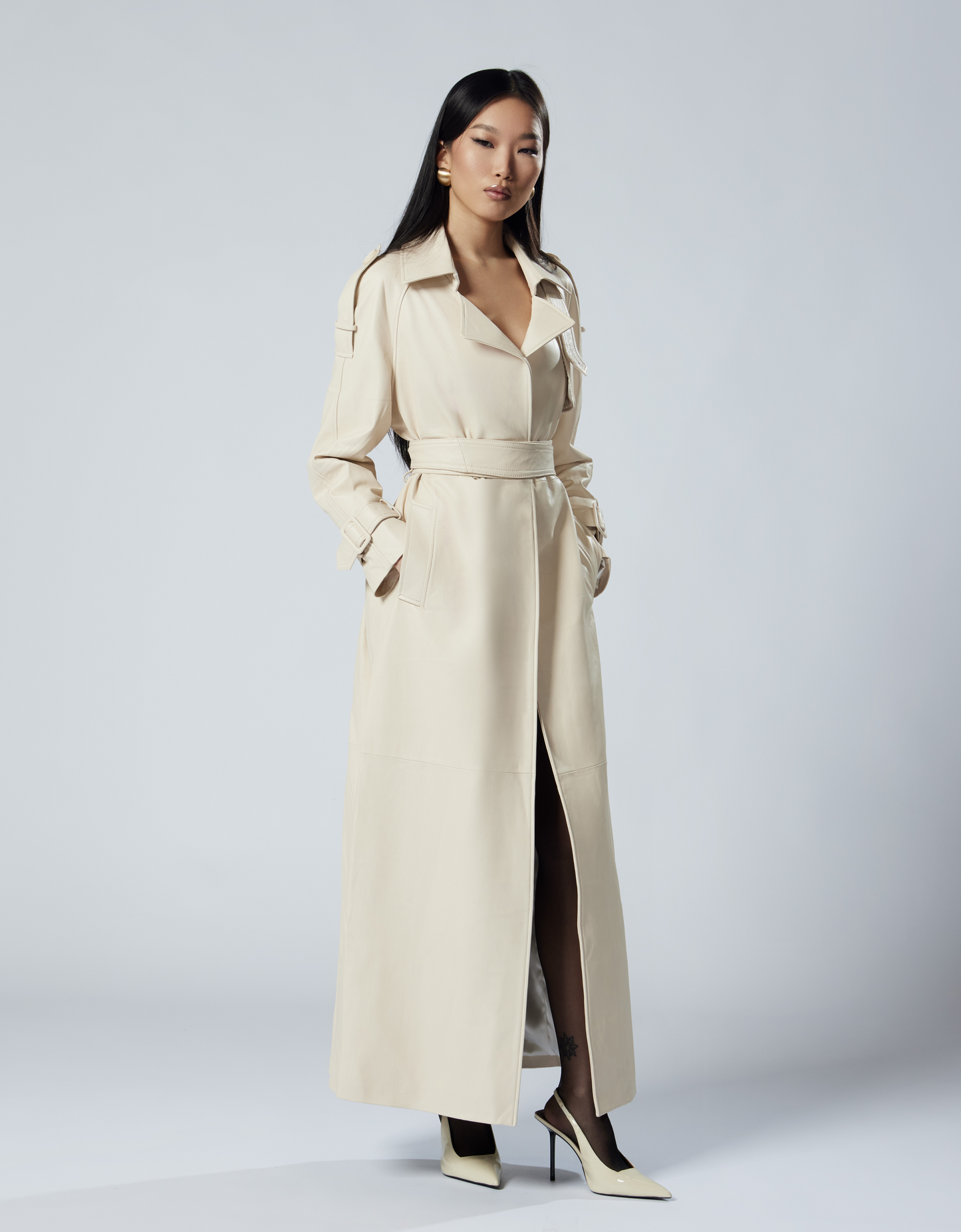 STELLA beige soft leather trench coat