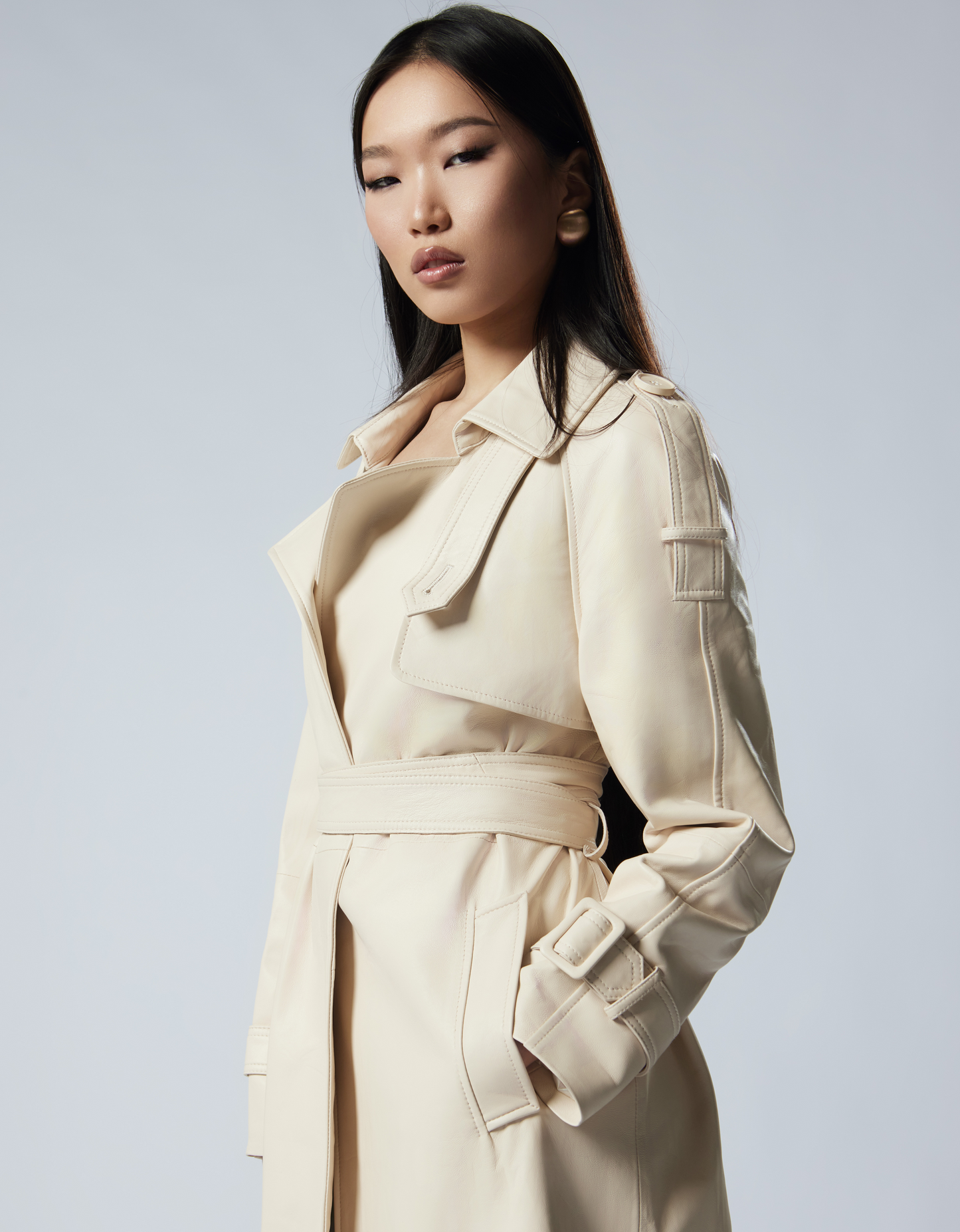 STELLA beige soft leather trench coat