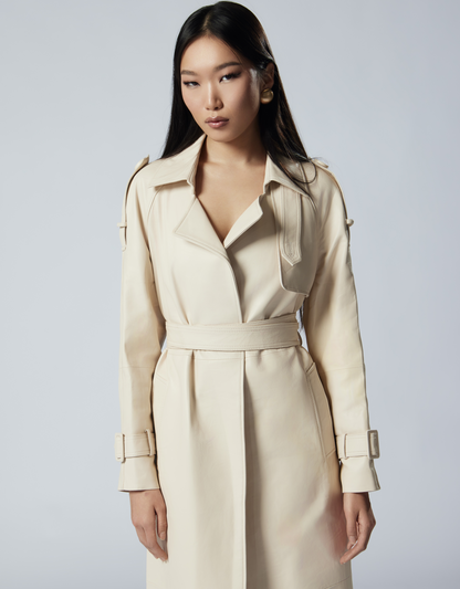 STELLA beige soft leather trench coat