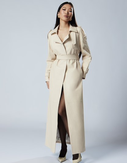 STELLA beige soft leather trench coat