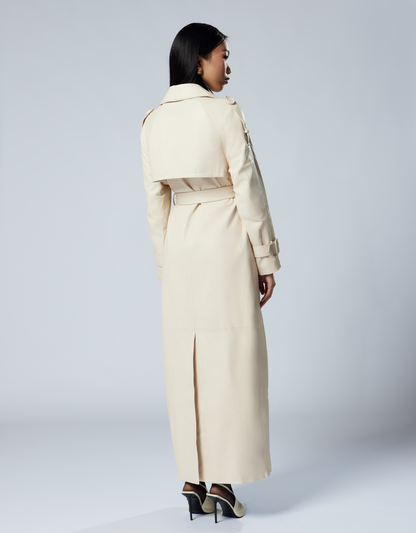 STELLA beige soft leather trench coat