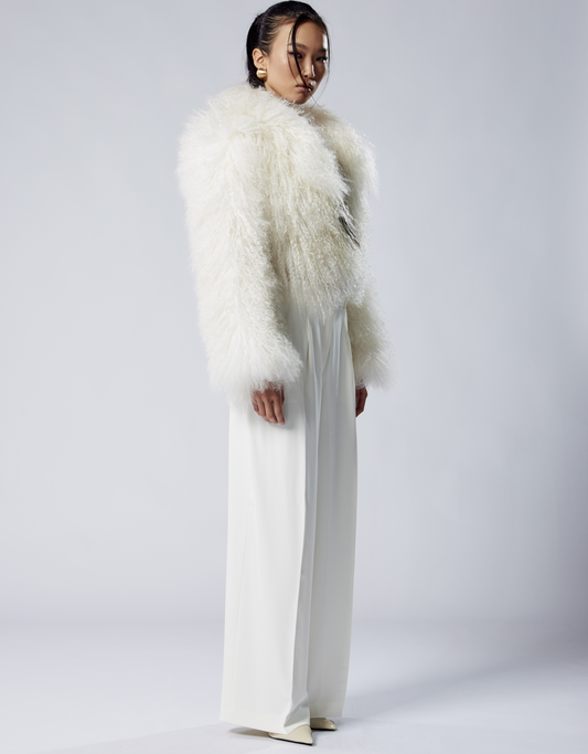 FREYA White Mongolian Coat with english collar 47cm lenght