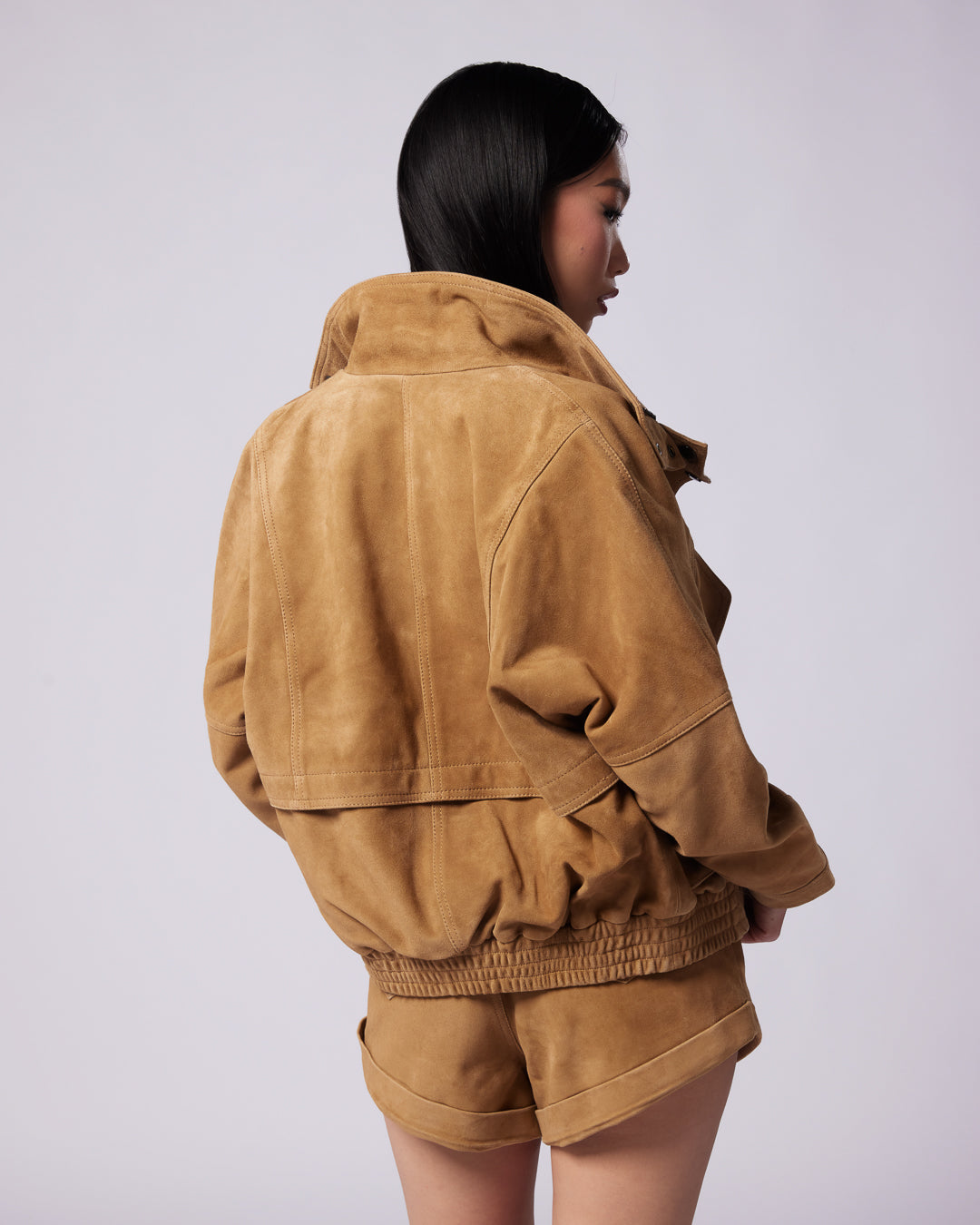 Nara suede biker jacket in light camel