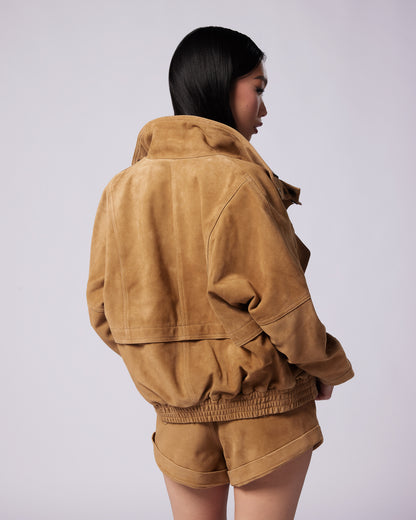 Nara suede biker jacket in light camel