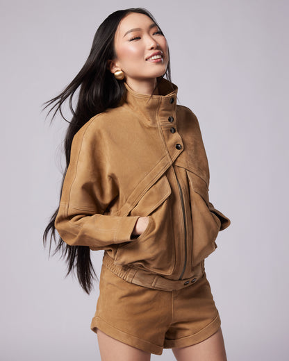 Nara suede biker jacket in light camel