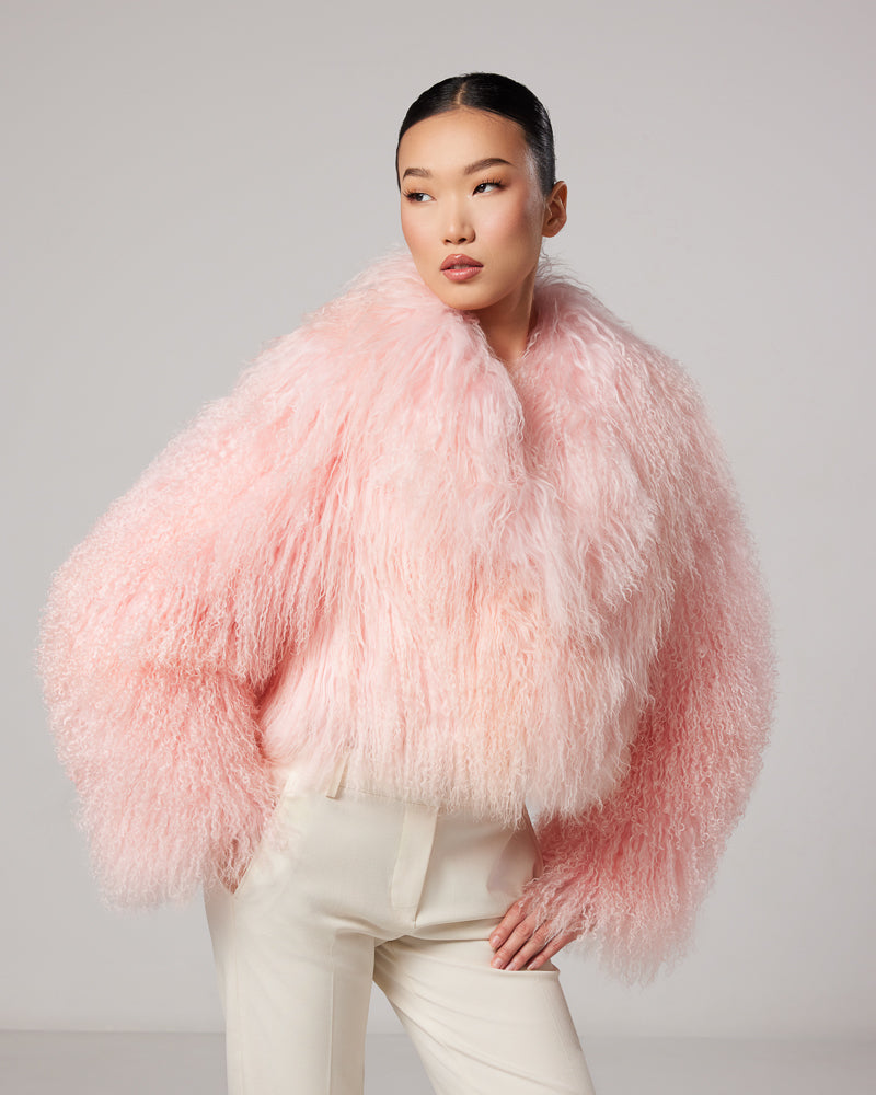 Rosée Pink Mongolian Coat with english collar