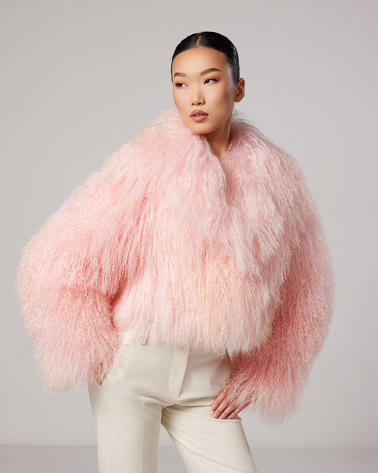 Rosée Pink Mongolian Coat with english collar