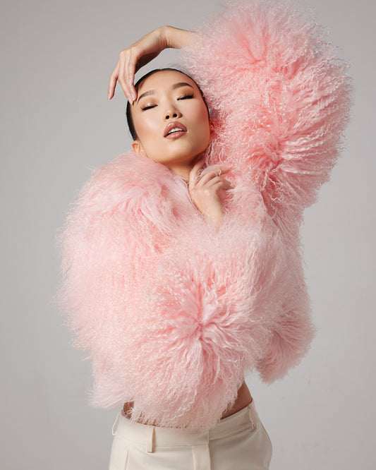Rosée Pink Mongolian Coat with english collar