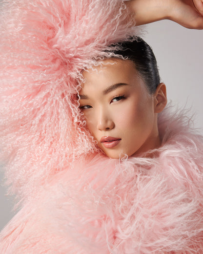 Rosée Pink Mongolian Coat with english collar