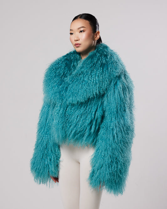 Noémie Tiffany Mongolian fur coat with english collar
