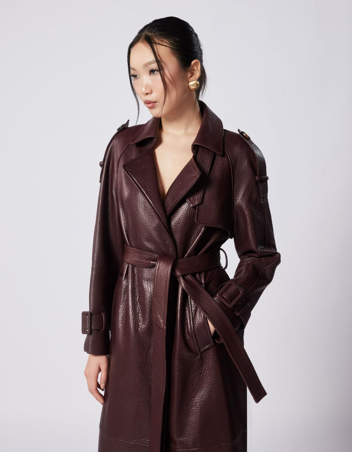 Naomi grained leather trench coat