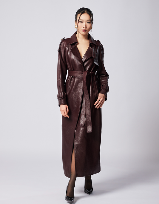 Naomi grained leather trench coat