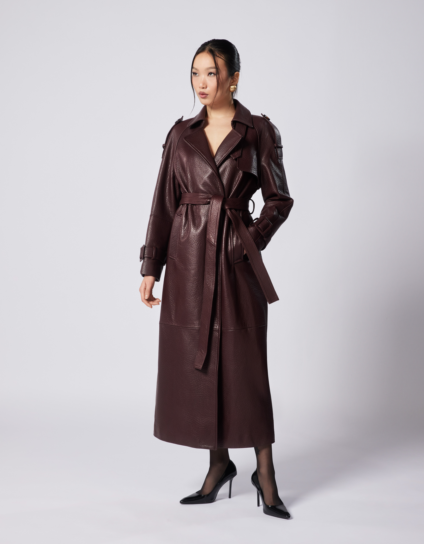 Naomi grained leather trench coat