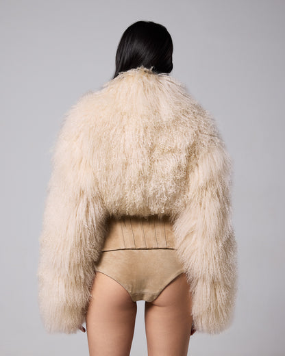 Back view of the cream Sigrid Corset Mongolian Jacket